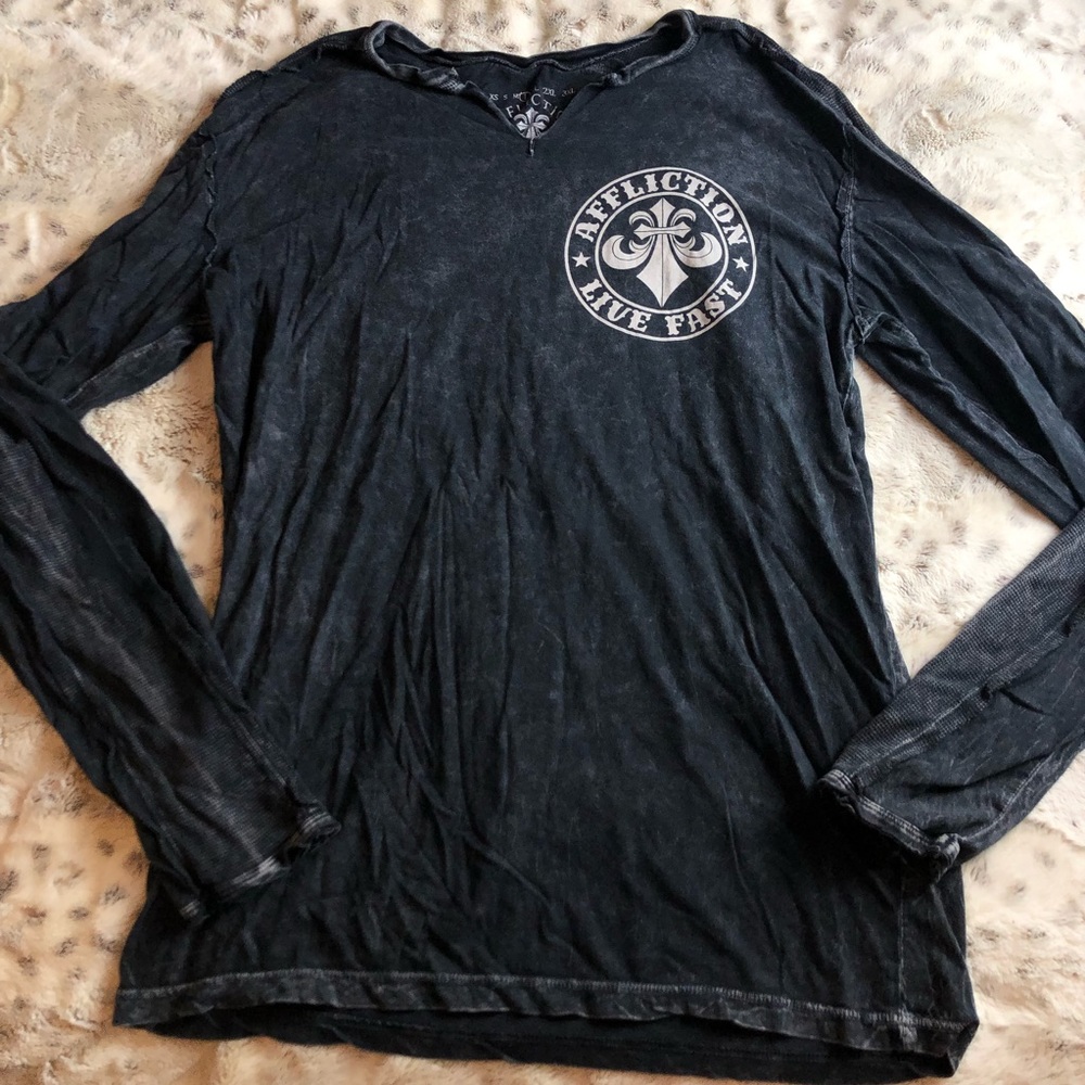 Affliction Dark Grey Stone Washed Long Sleeve Tee